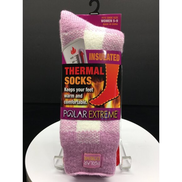 Polar Extreme Thermal Socks Insulated Women's Size 5-9 Pink White - NEW - Picture 2 of 14